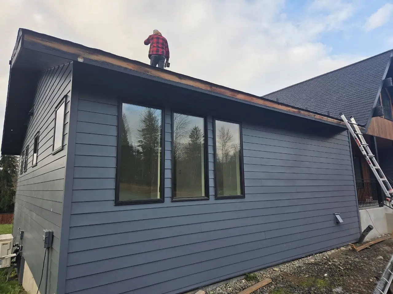 Finished seamless gutter system on a Greater Seattle home