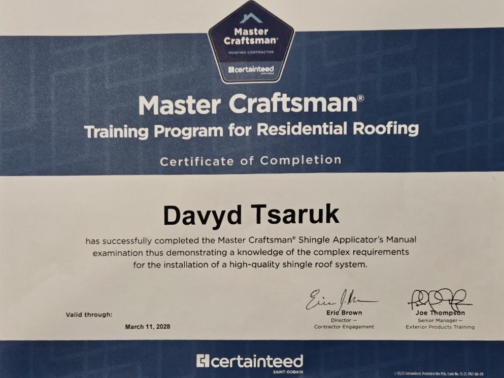 Master Craftsman certification — Davyd