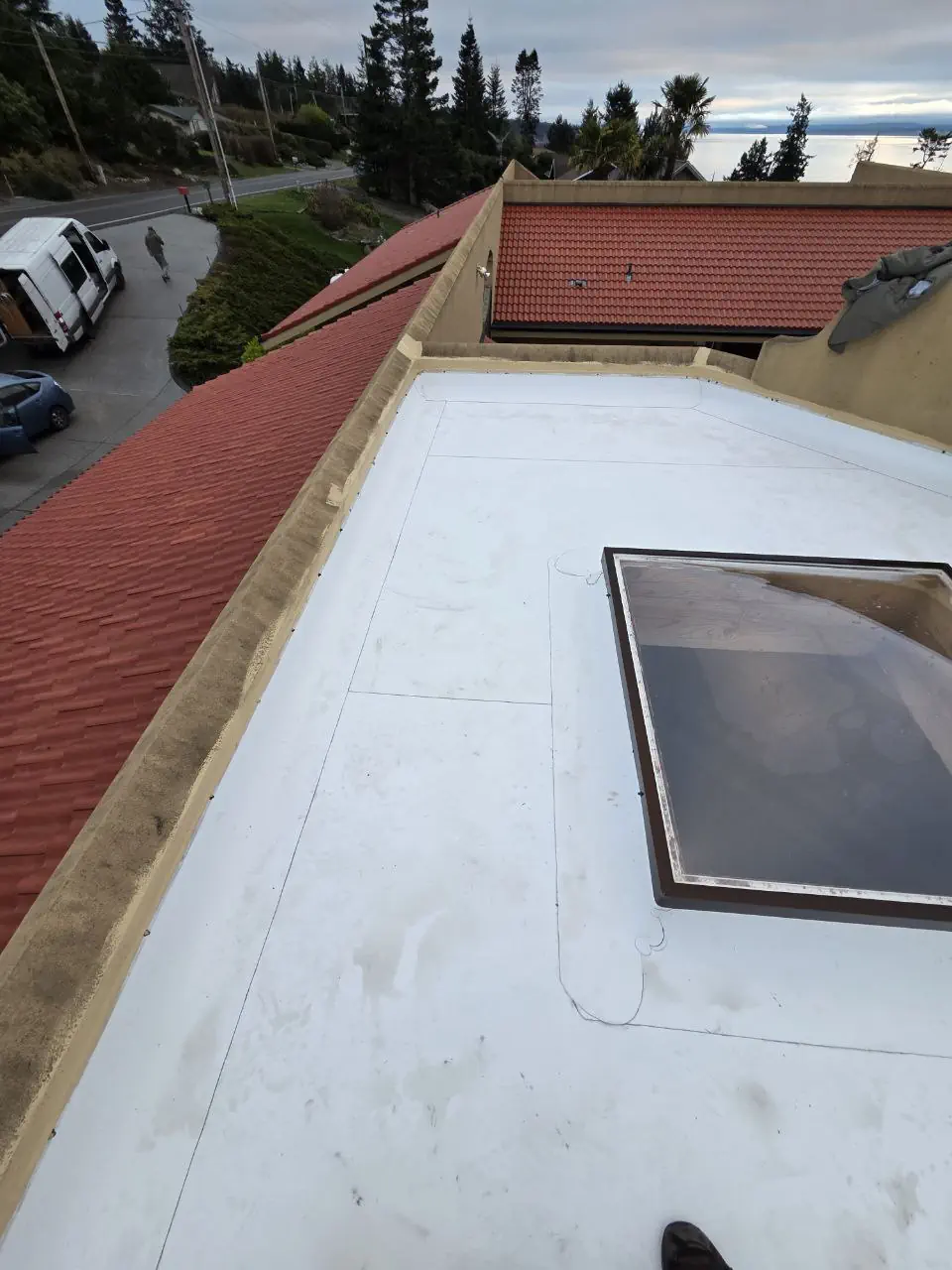 TPO membrane install on a low-slope section