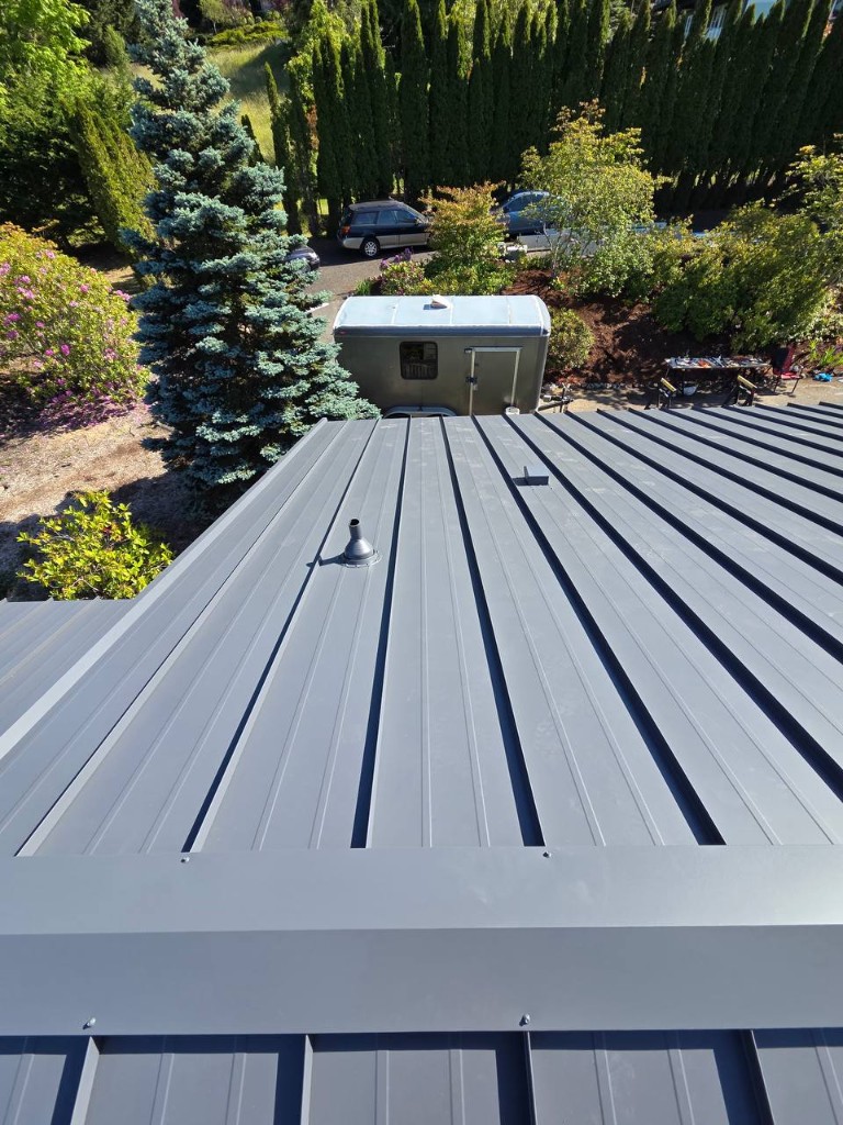 Metal roof replacement with skylight and vent penetrations