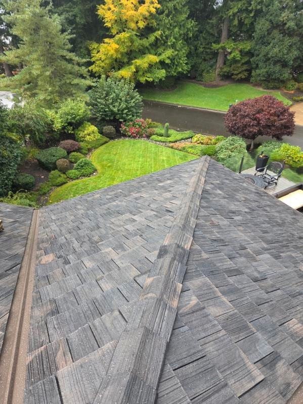 Brava shake composite tile roof with cedar-style texture after rain — Construction Elite roofing project