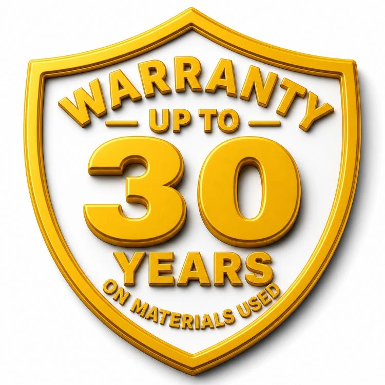 Warranty: up to 30 years on materials and 5-year labor coverage on qualifying work