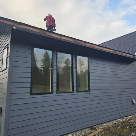 Finished seamless gutter system on a Greater Seattle home