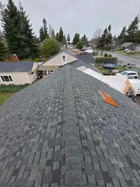 Roofing company crew on site in Kenmore