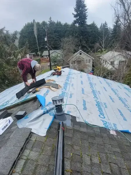 Completed shingle and flashing repair in Snohomish County
