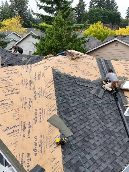 Aerial field prep during residential roof repair