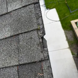 Damaged rake-edge shingles that can allow water entry