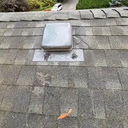 Roof vent flashing repair patch after leak tracing