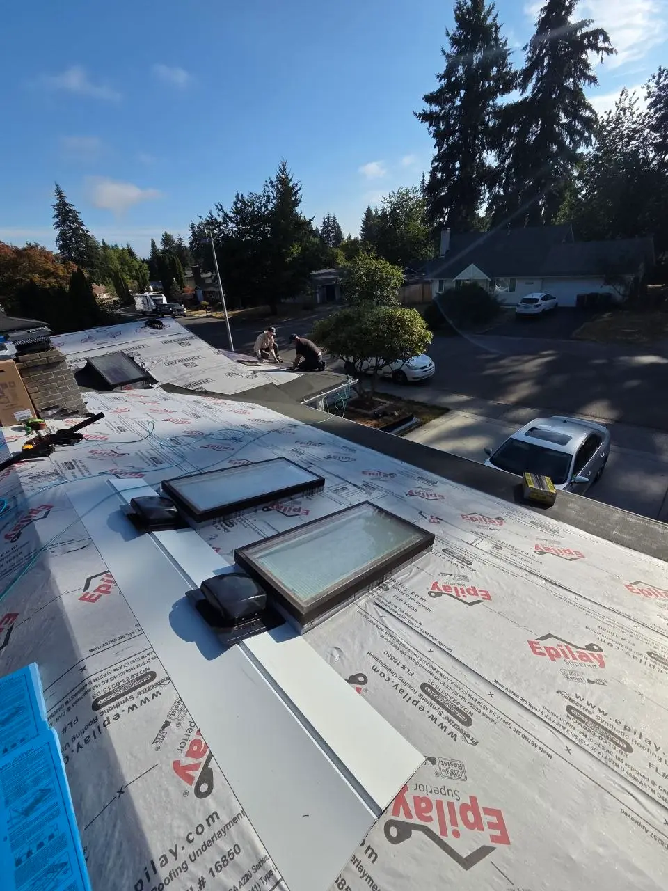 Roof replacement epilay underlayment skylights vents in Bellevue