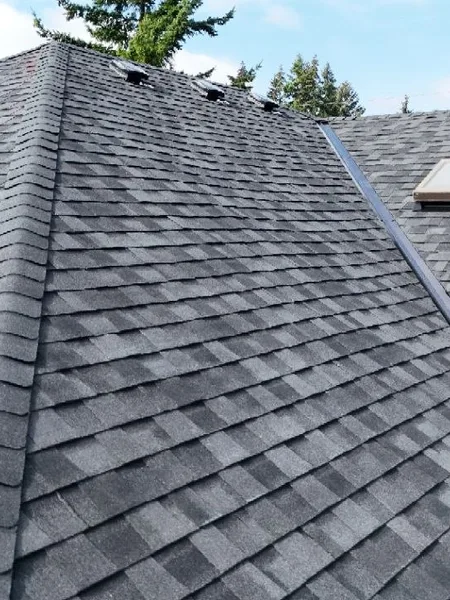 Completed architectural shingle field after full replacement